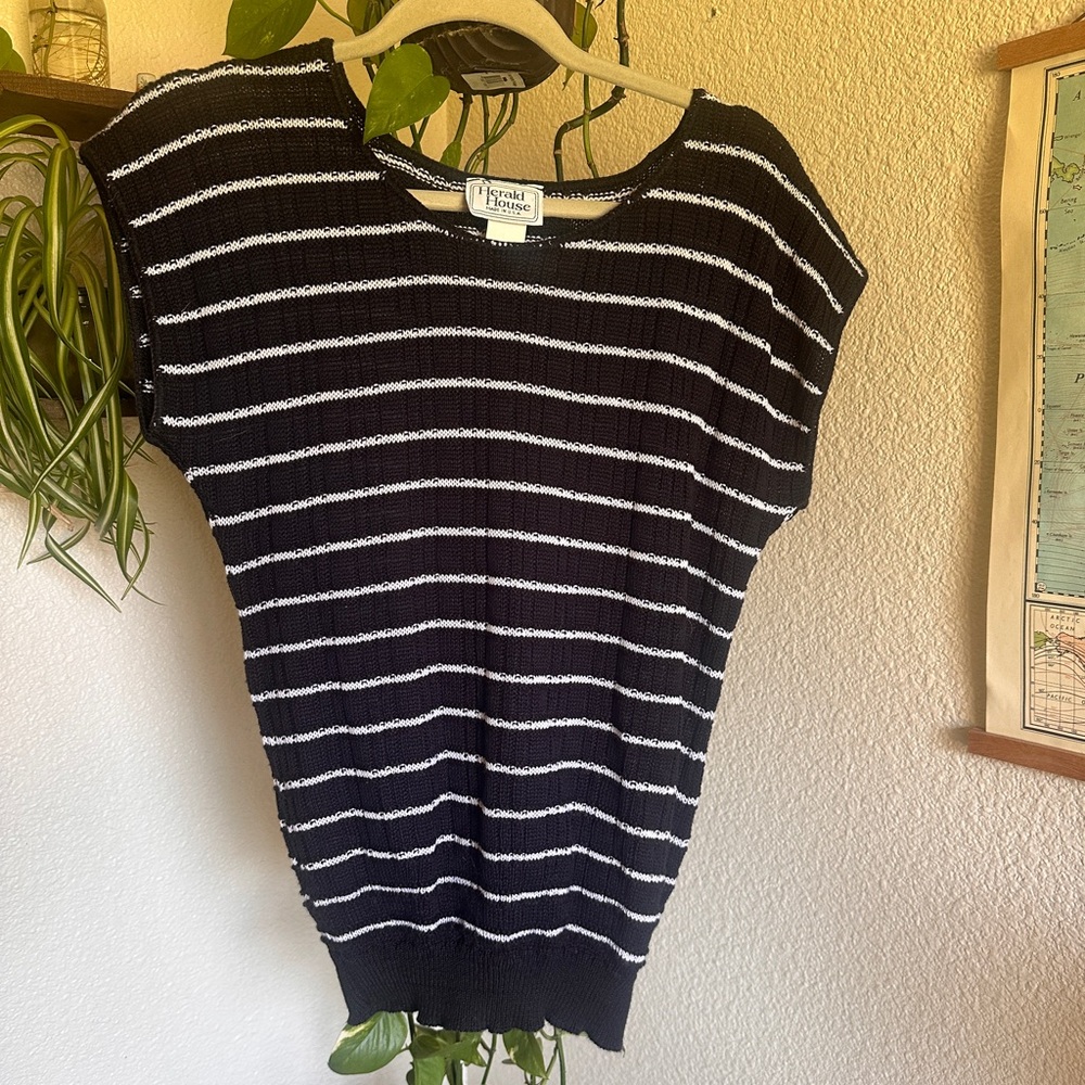 Vintage Harold House, Striped Knit Top - Black with White Stripes